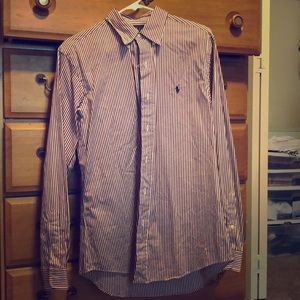 White w/Maroon Stripes Polo button down